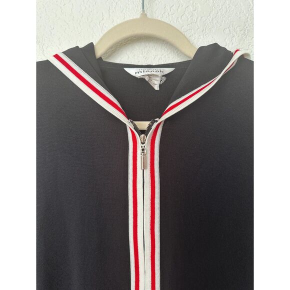 Exclusively Misook Black Hooded Zip Up Sweater Red White Trim Womens XS - Picture 2 of 7